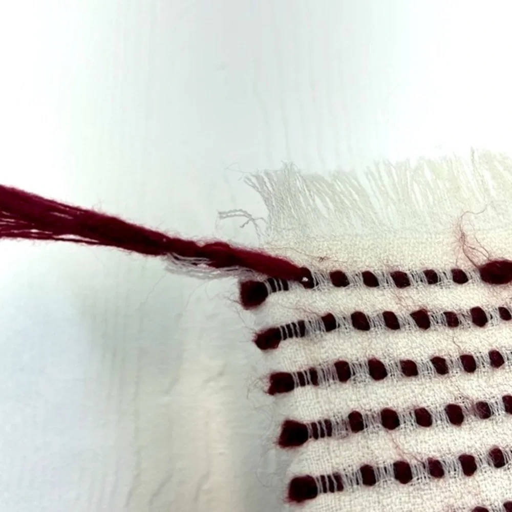 Madewell - Burgundy and Ivory Woven and Tassel Large Scarf Size Onesize